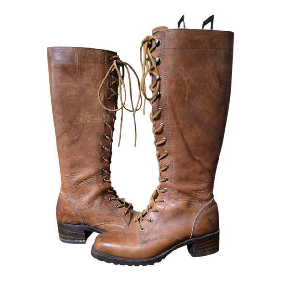 Ladies Vintage Frye Leather Lace-Up Riding Boots - Picture 3 of 9